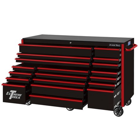 EXTREME TOOLS Roller Cabinet, 19 Drawer, Black/Red, 72 in W x 25 in D RX722519RCBKRD-X